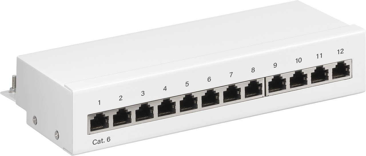 CAT 6 Mini/Desktop Patch Panel, 12 Port, (1 HE) CAT 6 Mini/Desktop Patch Panel, 12 Port, (1 HE) - Farbversion Weiß - STP geschirmt