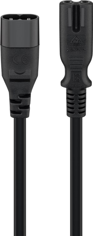 Verlängerungskabel C7/C8, 2 m, Schwarz Verlängerungskabel C7/C8, 2 m, Schwarz - Farbversion Schwarz - Gerätestecker C8 > Gerätebuchse C7
