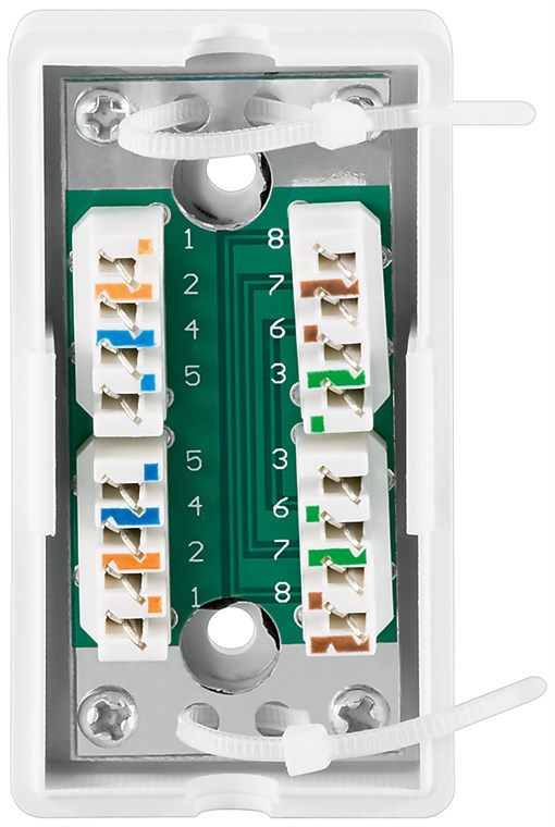 Netzwerk Verbindungs-/ Anschlussbox CAT 5e (100MHz), UTP - Schirmungsklasse UTP - Zur Verbindung von 2x LAN-Kabeln, ungeschirmt, Klemmleiste für werkzeugfreie LSA-Montage Netzwerk Verbindungs-/ Anschlussbox CAT 5e (100MHz), UTP - Schirmungsklasse UTP - Zur Verbindung von 2x LAN-Kabeln, ungeschirmt, Klemmleiste für werkzeugfreie LSA-Montage
