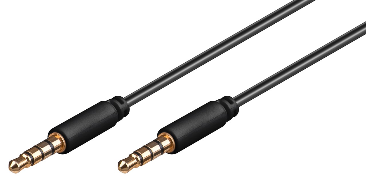 Audio Verbindungskabel AUX, 3,5 mm stereo 4-pol., slim, CU Audio Verbindungskabel AUX, 3,5 mm stereo 4-pol., slim, CU - Kabellänge 0.5 m - Klinke 3,5 mm Stecker (4-Pin, stereo) > Klinke 3,5 mm Stecker (4-Pin, stereo)