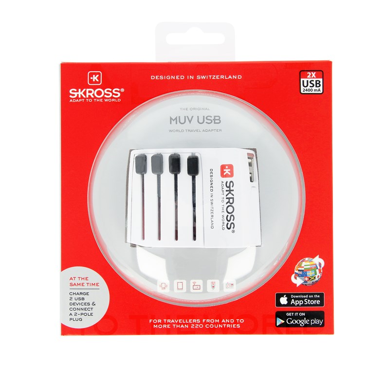 World Adapter MUV USB - geeignet für alle ungeerdeten Geräte (2-pol.), mit integriertem dualem USB-Ladegerät World Adapter MUV USB - geeignet für alle ungeerdeten Geräte (2-pol.), mit integriertem dualem USB-Ladegerät