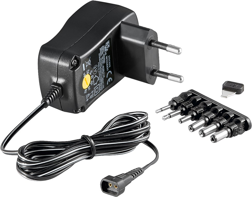3 V - 12 V Universal-Netzteil - Ausgang, max. Stromstärke (DC) 0.6 A - inkl. 6 DC-Adapter - max. 7,2 W und 0,6 A 3 V - 12 V Universal-Netzteil - Ausgang, max. Stromstärke (DC) 0.6 A - inkl. 6 DC-Adapter - max. 7,2 W und 0,6 A