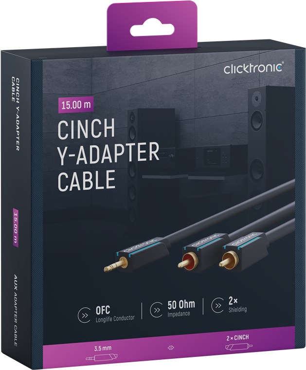 3,5-mm-AUX-auf-Cinch-Adapterkabel, stereo - Kabellänge 15 m - Premium-Kabel|1x 3,5-mm-Klinken-Stecker 2x Cinch-Stecker|15,0 m|OFC-Innenleiter