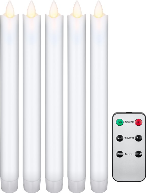 5er-Set weiße LED-Echtwachs-Stabkerzen, inkl. Fernbedienung - wunderschöne und sichere Lichtlösung für viele Bereiche wie Haus und Loggia, Büros oder Schulen