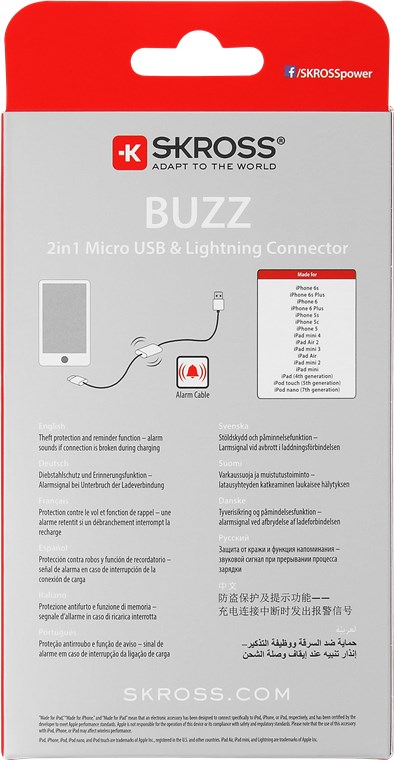 BUZZ 2in1 Charge€™n Sync Alarm Kabel, weiß - Anschluss 2, Typ 2in1 Micro USB & Lightning Stecker - für alle Geräte mit Micro USB oder Lightning Connector BUZZ 2in1 Charge€™n Sync Alarm Kabel, weiß - Anschluss 2, Typ 2in1 Micro USB & Lightning Stecker - für alle Geräte mit Micro USB oder Lightning Connector