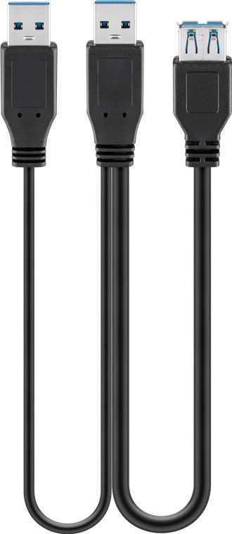 USB 3.0 Dual Power SuperSpeed Kabel, Schwarz - Kabellänge 0.3 m - USB 3.0-Stecker (Typ A) + USB 3.0-Stecker (Typ A) > USB 3.0-Buchse (Typ A)