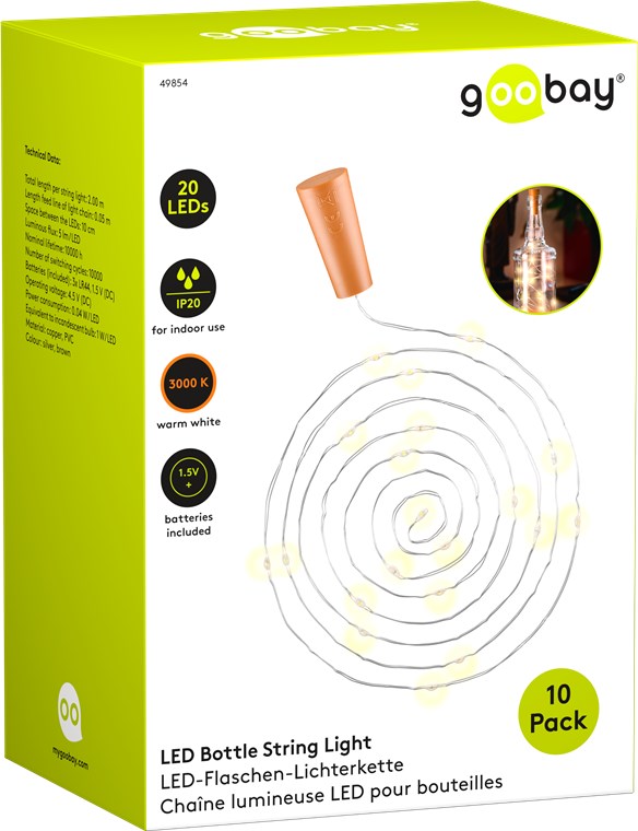 10 x 20er LED-Flaschen-Lichterkette - Stimmungsvolle Leuchtdekoration für Glasflaschen