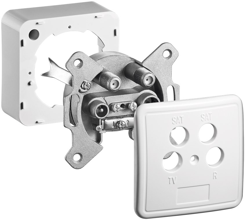 Komplettset: Antennen-Stich-/Enddose Komplettset: Antennen-Stich-/Enddose - inkl. Abdeckung und Rahmen, mit Gleichspannungs (DC)-Durchgang