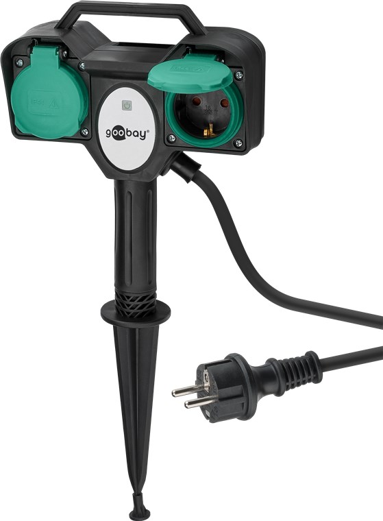 Gartensteckdose 2-fach mit Fernbedienung - speziell für den Außenbereich geeignet, spritzwassergeschützt nach IP44 Gartensteckdose 2-fach mit Fernbedienung - speziell für den Außenbereich geeignet, spritzwassergeschützt nach IP44