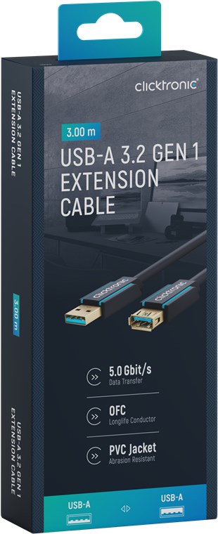 USB-A-Verlängerungskabel - Kabellänge 3 m - Premium-Kabel|USB-A-Stecker USB-A-Buchse|3,0 m|5 Gbit/s USB-A-Verlängerungskabel - Kabellänge 3 m - Premium-Kabel|USB-A-Stecker USB-A-Buchse|3,0 m|5 Gbit/s