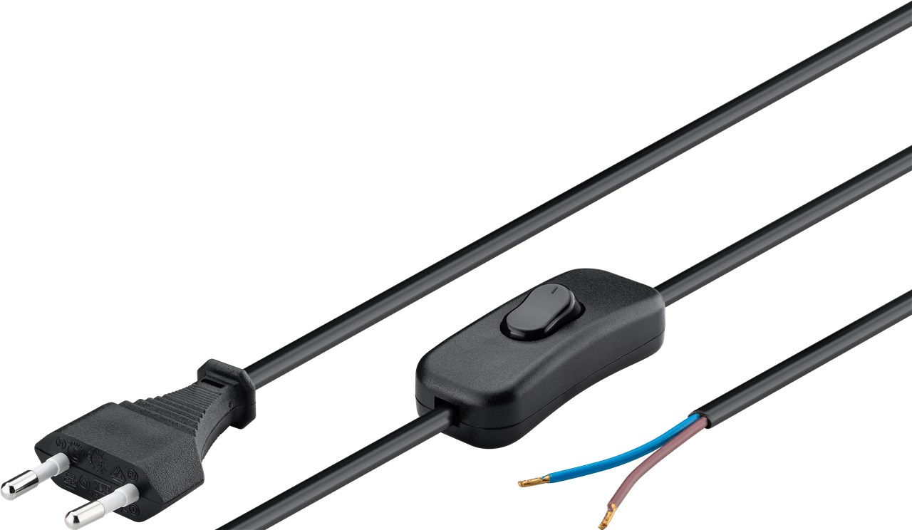 Kabel mit Eurostecker zum Konfektionieren - mit Schalter, 1,5 m, Schwarz - Farbversion Schwarz Kabel mit Eurostecker zum Konfektionieren - mit Schalter, 1,5 m, Schwarz - Farbversion Schwarz