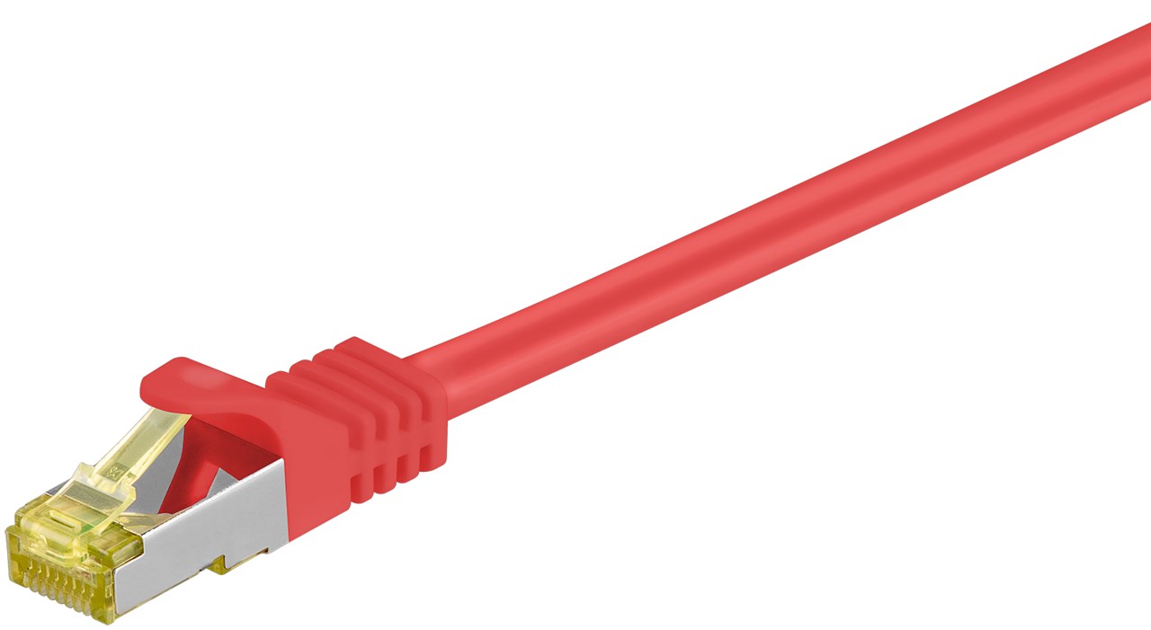RJ45 Patchkabel CAT 6A S/FTP (PiMF), 500 MHz mit CAT 7 Rohkabel, Rot - Kabellänge 0.25 m - Kupferleiter (CU), halogenfreier Kabelmantel (LSZH)