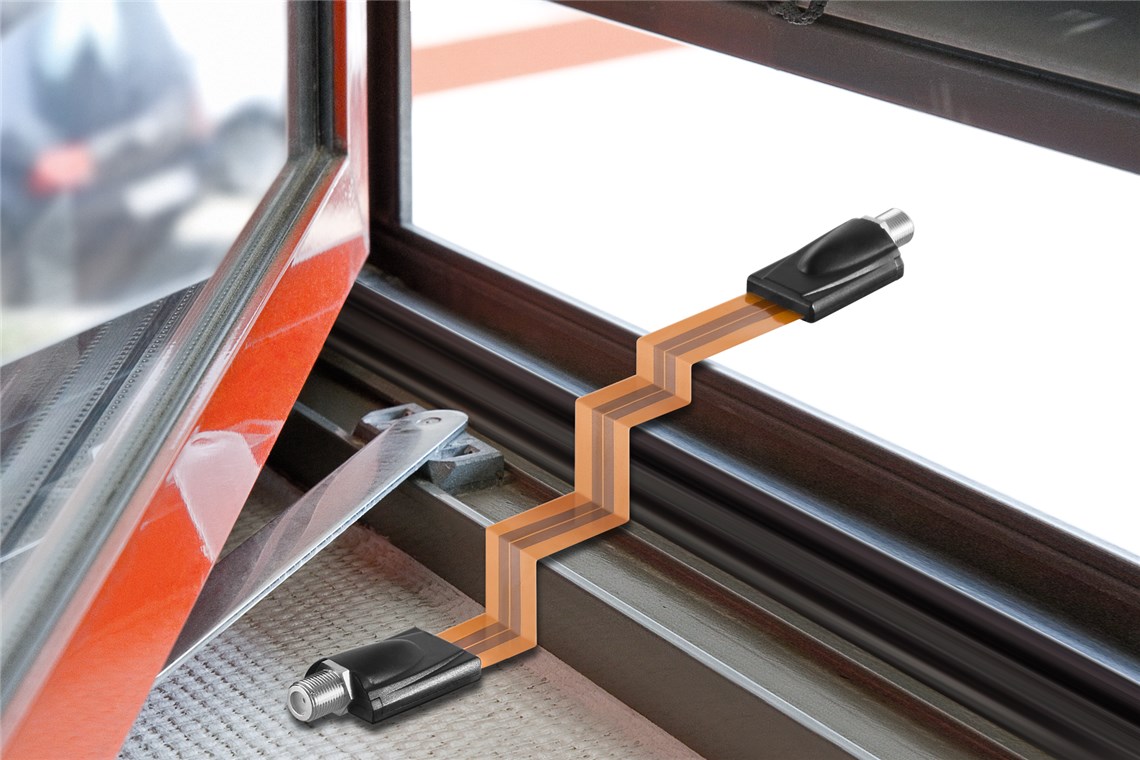 SAT Fensterdurchführung, extrem flach (0,3 mm) - Kabellänge 0.5 m - F-Buchse > F-Buchse SAT Fensterdurchführung, extrem flach (0,3 mm) - Kabellänge 0.5 m - F-Buchse > F-Buchse