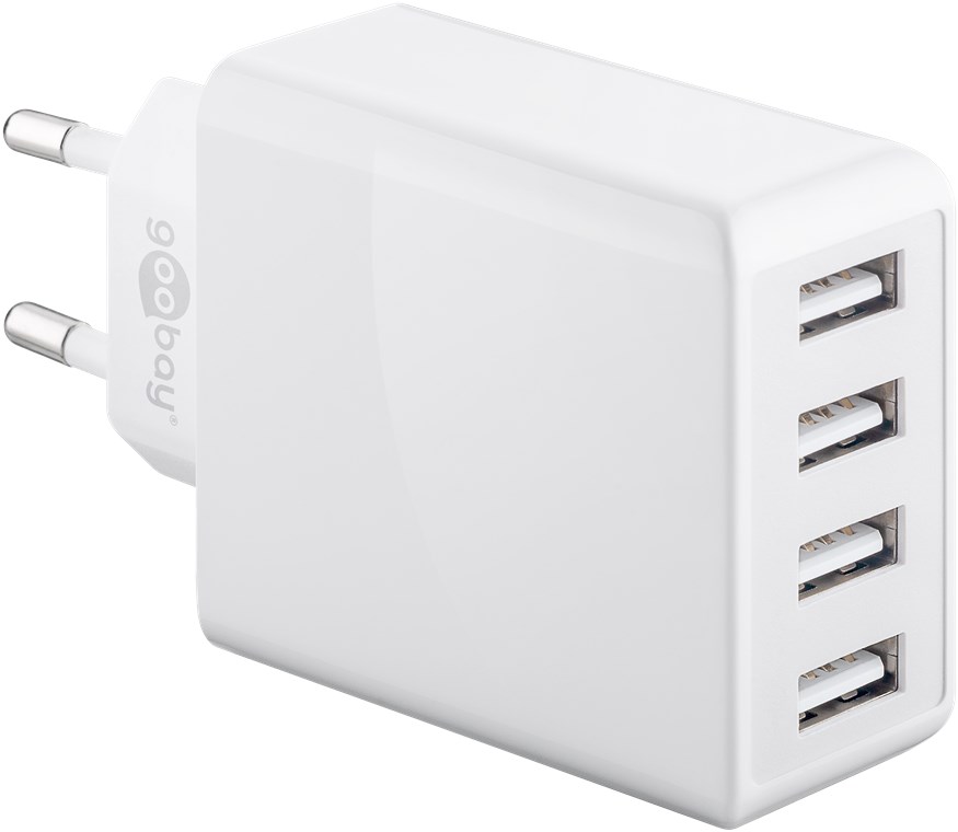 4-fach USB-Ladegerät (30 W), Weiß - Mehrfach-USB-Netzteil zum gleichzeitigen Aufladen von bis zu 4 Geräten 4-fach USB-Ladegerät (30 W), Weiß - Mehrfach-USB-Netzteil zum gleichzeitigen Aufladen von bis zu 4 Geräten