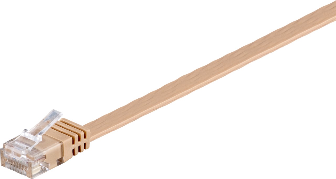 CAT 6 Flach-Patchkabel, U/UTP, Hellbraun, 2 m - Kabellänge 2 m - Kupferleiter (CU)