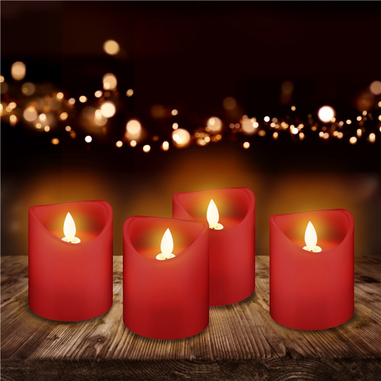 4er-Set LED-Echtwachs-Kerzen, rot - Wunderschöne und sichere Lichtlösung für viele Bereiche wie Haus und Loggia, Büros oder Schulen