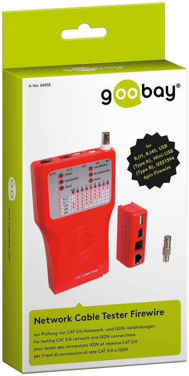 Netzwerk Kabeltester Firewire - zurPrüfung von CAT 5/6 Netzwerk- und ISDN-Verbindungen Netzwerk Kabeltester Firewire - zurPrüfung von CAT 5/6 Netzwerk- und ISDN-Verbindungen
