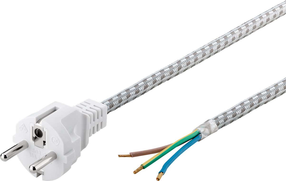 Schutzkontaktkabel hitzebeständig zum Konfektionieren, 3 m, Weiß-Silber - Kabellänge 3 m - Schutzkontaktstecker (Typ F, CEE 7/7) > lose Kabelenden Schutzkontaktkabel hitzebeständig zum Konfektionieren, 3 m, Weiß-Silber - Kabellänge 3 m - Schutzkontaktstecker (Typ F, CEE 7/7) > lose Kabelenden