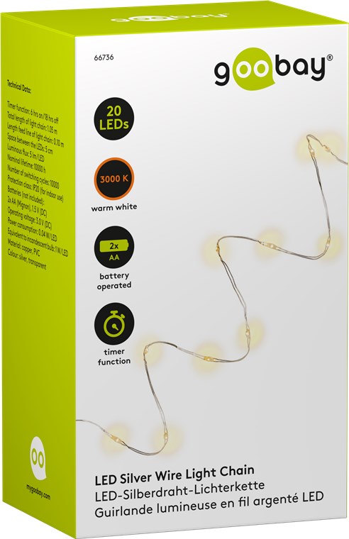 20er LED-Silberdraht-Lichterkette, inkl. Timer - Stimmungsvolle Leuchtdekoration für den Innenbereich 20er LED-Silberdraht-Lichterkette, inkl. Timer - Stimmungsvolle Leuchtdekoration für den Innenbereich