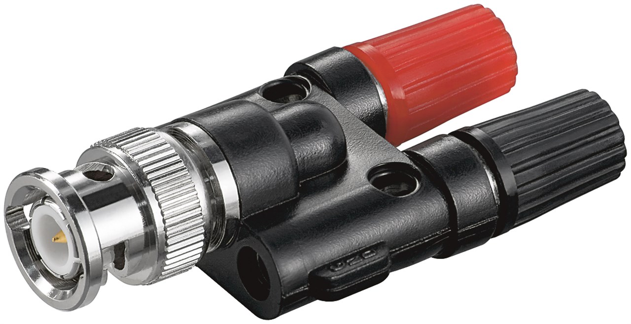 BNC-Stecker > 2x 4 mm Bananenbuchse BNC-Stecker > 2x 4 mm Bananenbuchse - Audio-Adapter mit Goldkontakten