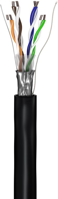 CAT 5e Outdoor Netzwerkkabel, F/UTP, Schwarz - Kabellänge 100 m - Kupferkaschierter Aluminiumleiter (CCA), AWG 24/1 (solid), Polyethylen-Kabelmantel (PE) CAT 5e Outdoor Netzwerkkabel, F/UTP, Schwarz - Kabellänge 100 m - Kupferkaschierter Aluminiumleiter (CCA), AWG 24/1 (solid), Polyethylen-Kabelmantel (PE)