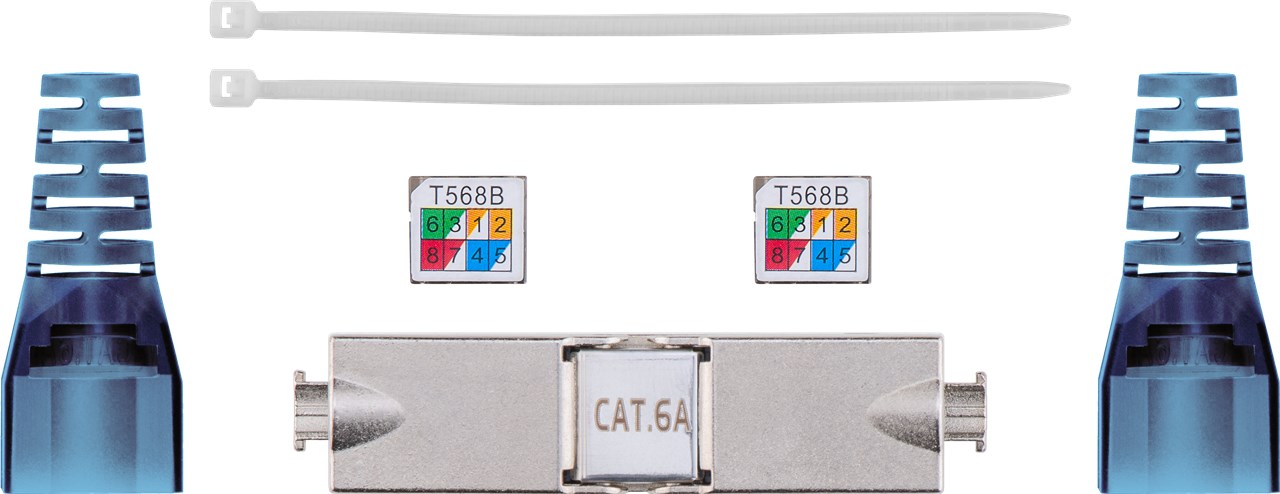 Werkzeugloser Kabel Verbinder "slim" CAT 6A, STP geschirmt - Klemmleiste für LSA Montage (werkzeugfrei)
