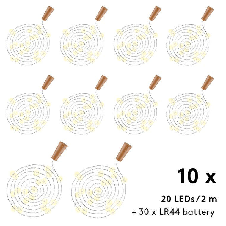 10 x 20er LED-Flaschen-Lichterkette - Stimmungsvolle Leuchtdekoration für Glasflaschen