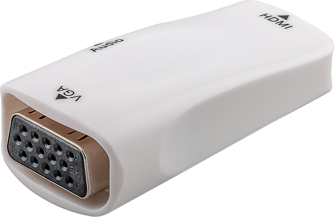 Kompakter HDMI™/VGA-Adapter inkl. Audio, vergoldet - HDMI™-Buchse (Typ A) > VGA-Buchse (15-polig) + Klinke 3,5 mm Buchse (3-Pin, stereo)