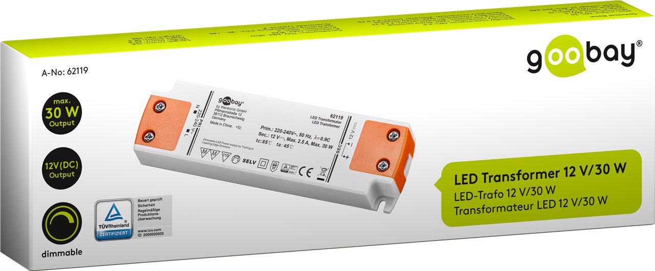 LED-Konstantstrom-Trafo, 30 W - dimmbar, 12 V DC für LEDs bis 30 W Gesamtlast