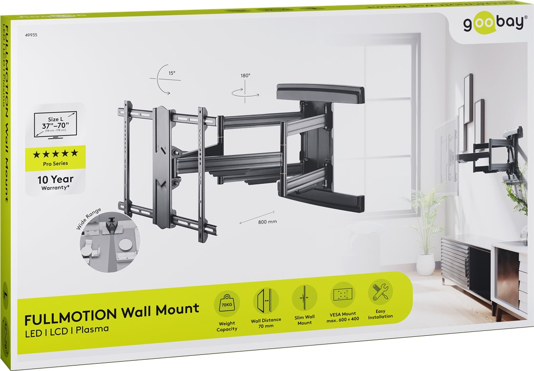 TV-Wandhalterung Pro FULLMOTION (L) wide Range - für Fernseher von 37" bis 70" (94-178 cm) , vollbeweglich (schwenkbar und neigbar) bis 70kg TV-Wandhalterung Pro FULLMOTION (L) wide Range - für Fernseher von 37" bis 70" (94-178 cm) , vollbeweglich (schwenkbar und neigbar) bis 70kg