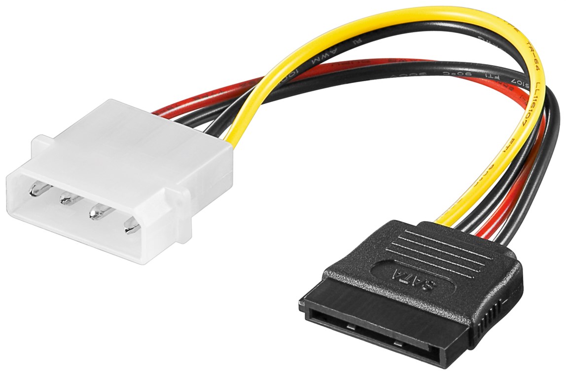 PC Stromkabel/Stromadapter, 5.25 Stecker zu SATA PC Stromkabel/Stromadapter, 5.25 Stecker zu SATA - Kabellänge 0.13 m - 4-pol. 5,25-Powerstecker > 15-pol. S-ATA