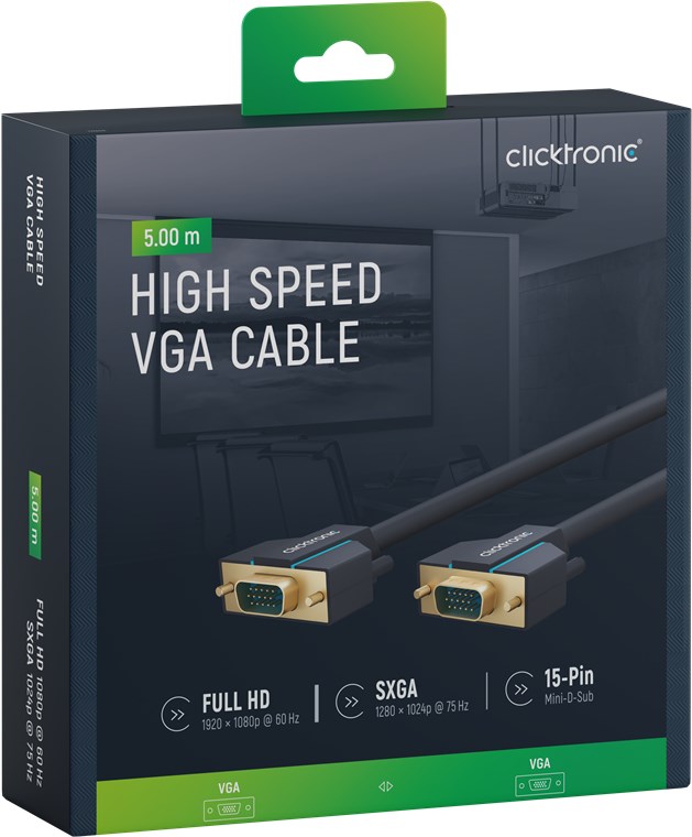 VGA-Kabel - Kabellänge 5 m - Premium-Kabel|1x VGA-Stecker 1x VGA-Stecker|5,0 m|SXGA @ 75 Hz VGA-Kabel - Kabellänge 5 m - Premium-Kabel|1x VGA-Stecker 1x VGA-Stecker|5,0 m|SXGA @ 75 Hz