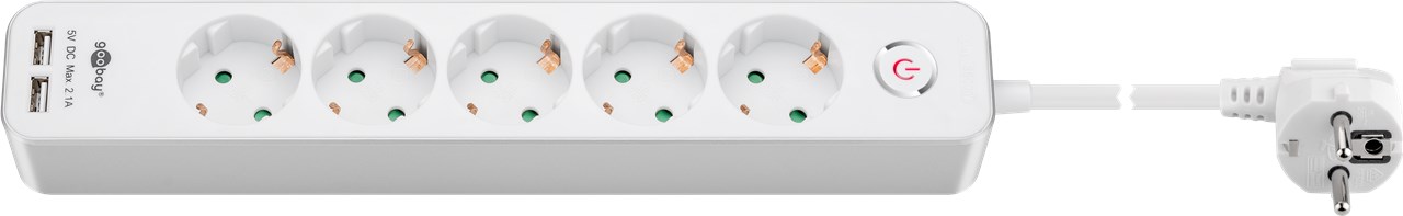 Steckdosenleiste 5-fach mit Schalter und USB - bis zu 2 USB-Geräte und 5 Elektrogeräte anschließbar