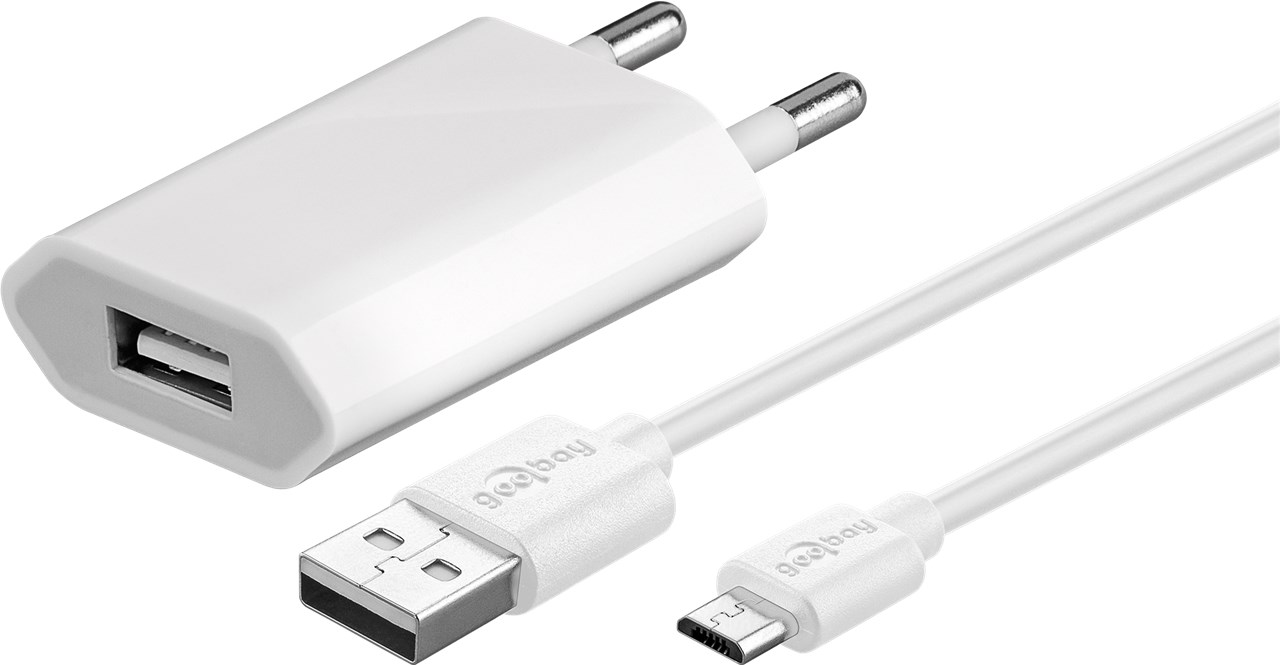 Micro USB-Ladeset 1 A - Netzteil mit Micro USB Kabel 1m (weiß) Micro USB-Ladeset 1 A - Netzteil mit Micro USB Kabel 1m (weiß)