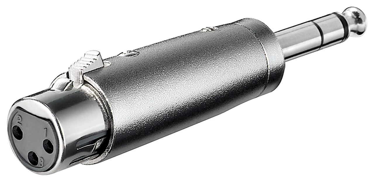 XLR-Adapter, AUX-Klinke 6,35 mm Stereo-Stecker auf XLR-Buchse XLR-Adapter, AUX-Klinke 6,35 mm Stereo-Stecker auf XLR-Buchse - 1x XLR-Buchse (3-polig) > 1x 6,35-mm-Klinkenstecker (4-polig, stereo)