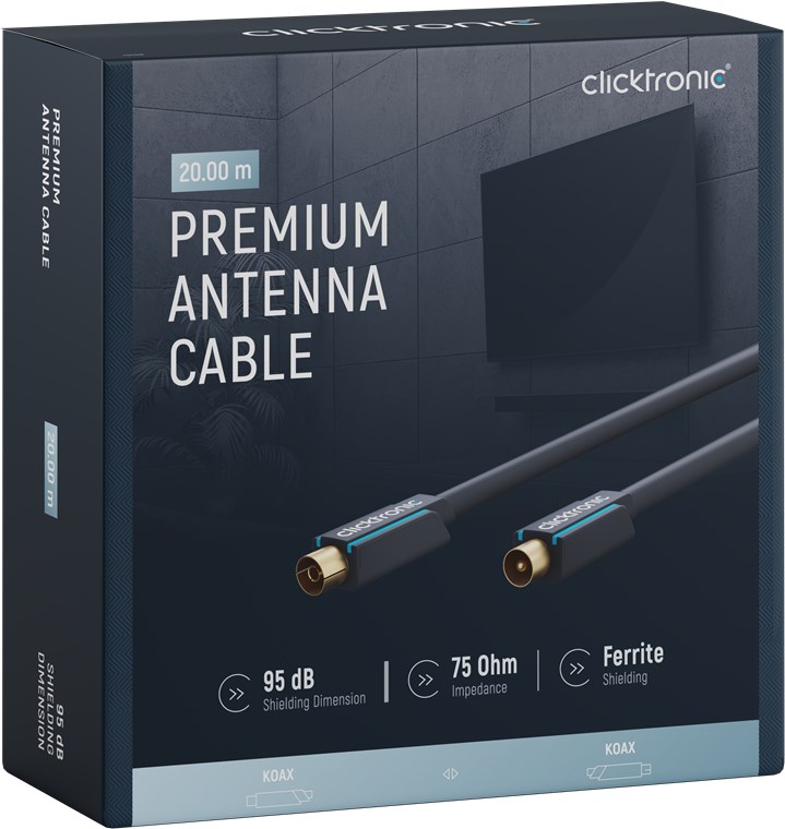 Koaxialkabel - Kabellänge 20 m - Premium-Kabel|Koaxial-Stecker Koaxial-Kupplung|20,0 m|> 95 dB