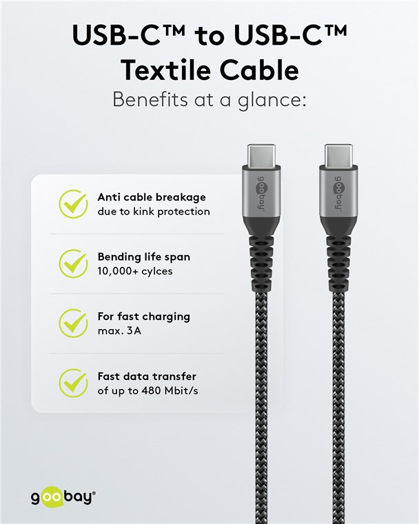 USB-C™ auf USB-C™ Textilkabel mit Metallsteckern (spacegrau/silber) 1 m - Kabellänge 1 m - elegantes und extra-robustes Verbindungskabel für Geräte mit USB-C™-Anschluss USB-C™ auf USB-C™ Textilkabel mit Metallsteckern (spacegrau/silber) 1 m - Kabellänge 1 m - elegantes und extra-robustes Verbindungskabel für Geräte mit USB-C™-Anschluss