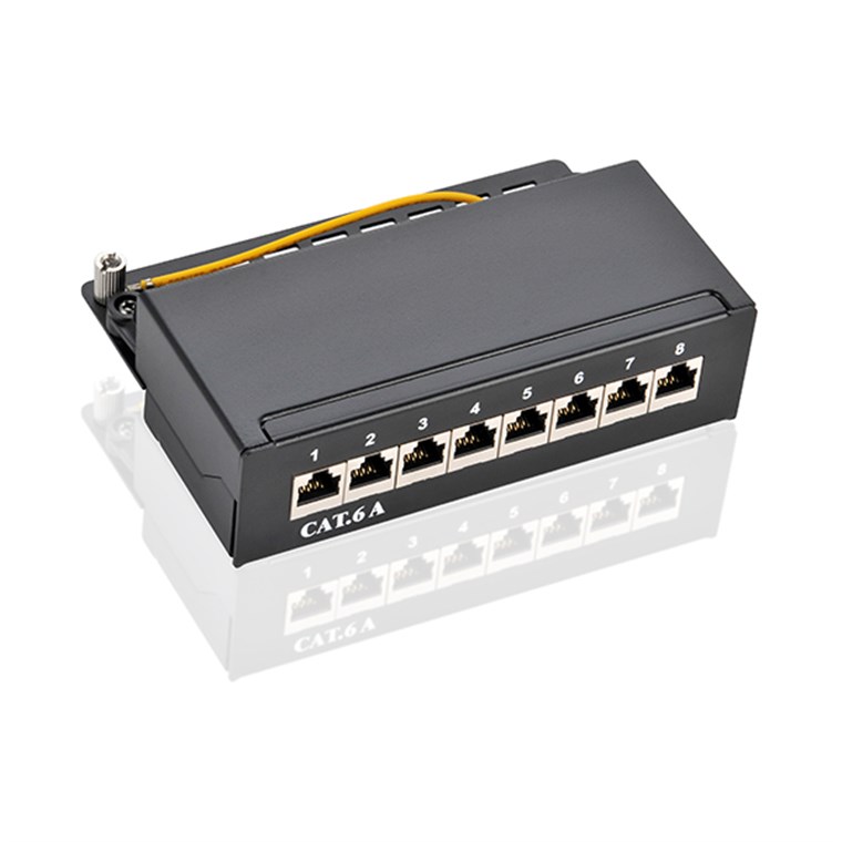 CAT 6a Mini/Desktop Patch Panel, 8 Port, (1 HE) - Farbversion Schwarz - STP geschirmt, Schwarz CAT 6a Mini/Desktop Patch Panel, 8 Port, (1 HE) - Farbversion Schwarz - STP geschirmt, Schwarz