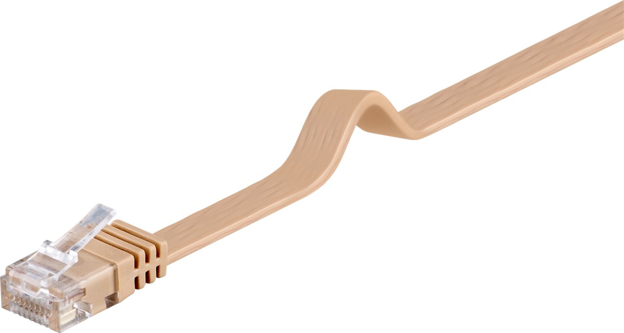 CAT 6 Flach-Patchkabel, U/UTP, Hellbraun, 0,5 m - Kabellänge 0.5 m - Kupferleiter (CU)