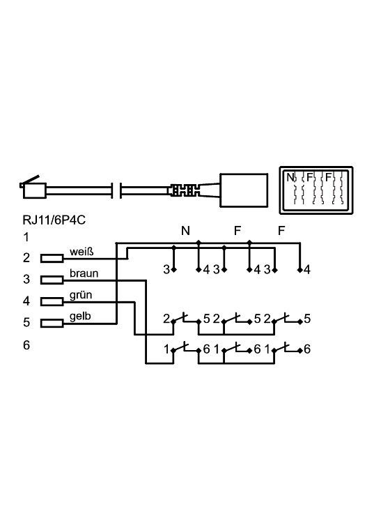 TAE Telefon Adapter Stecker - 3x TAE N/F/F- Buchse > RJ11/RJ14-Stecker (6P4C) TAE Telefon Adapter Stecker - 3x TAE N/F/F- Buchse > RJ11/RJ14-Stecker (6P4C)