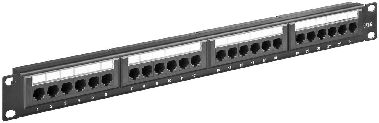CAT 6 19-Zoll (48,3 cm) Patch Panel, 24 Port, (1 HE) CAT 6 19-Zoll (48,3 cm) Patch Panel, 24 Port, (1 HE) - Farbversion Schwarz - UTP ungeschirmt, Schwarz