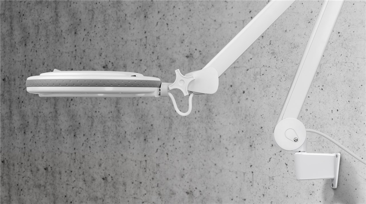 Wandhalterung für Lupenleuchten mit Gelenkarm, weiß - geeignet zur festen Montage an der Wand Wandhalterung für Lupenleuchten mit Gelenkarm, weiß - geeignet zur festen Montage an der Wand