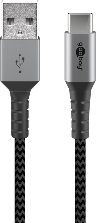 USB-A auf USB-C™ Textilkabel mit Metallsteckern (spacegrau/silber) 0,5 m - Kabellänge 0.5 m - elegantes und extra-robustes Verbindungskabel für Geräte mit USB-C™-Anschluss