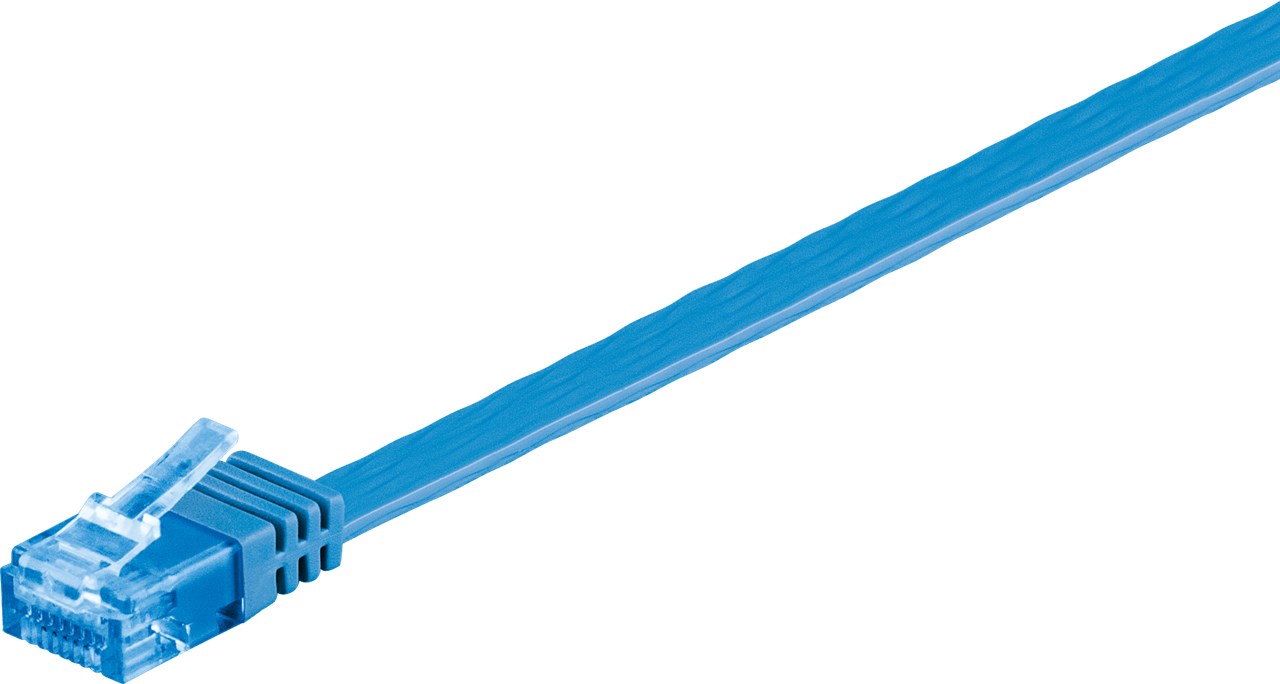 CAT 6A Flach-Patchkabel, U/UTP, Blau, 5 m - Kabellänge 5 m - Kupferleiter (CU)