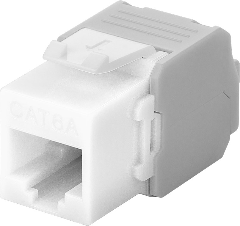 Keystone Modul RJ45 CAT 6A, UTP Keystone Modul RJ45 CAT 6A, UTP - Farbversion Weiß - 16,5 mm breit, Krokodil-Typ, Klemmleiste für werkzeugfreie LSA-Montage
