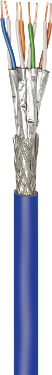 CAT 7A+ Netzwerkkabel, S/FTP (PiMF), Blau CAT 7A+ Netzwerkkabel, S/FTP (PiMF), Blau - Kabellänge 100 m - Kupferleiter (CU), AWG 22/1 (solid), halogenfreier Kabelmantel (LSZH)