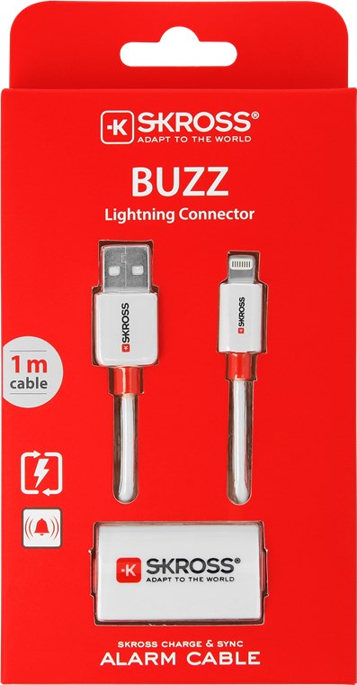 BUZZ Charge€™n Sync Alarm Lightning Kabel, weiß - Anschluss 2, Typ Apple Lightning Stecker (8-Pin) - für alle Geräte mit Lightning Anschluss