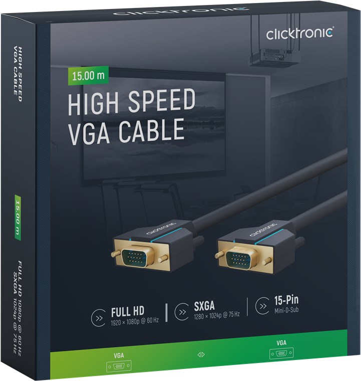 VGA-Kabel - Kabellänge 15 m - Premium-Kabel|1x VGA-Stecker 1x VGA-Stecker|15,0 m|SXGA @ 75 Hz