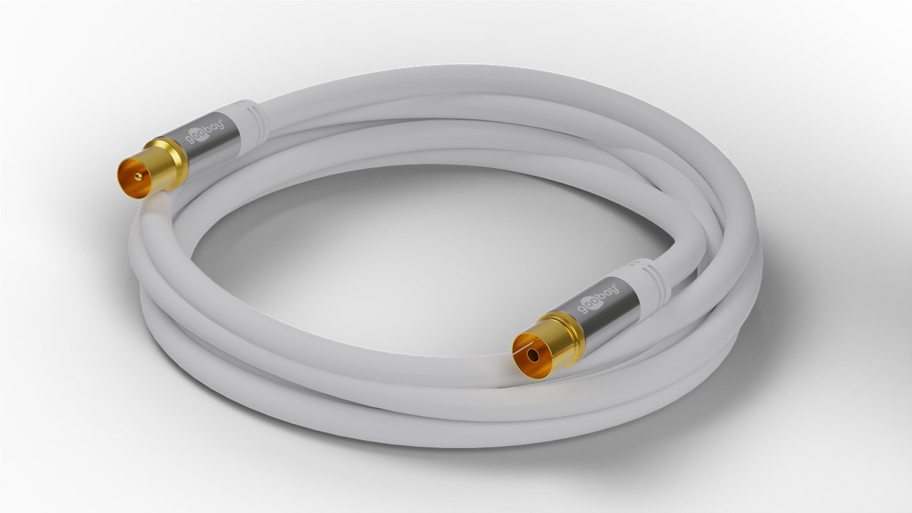 TV Antennenkabel (135 dB typ), 4x geschirmt - Kabellänge 3 m - vergoldet, Koax-Buchse > Koax-Stecker TV Antennenkabel (135 dB typ), 4x geschirmt - Kabellänge 3 m - vergoldet, Koax-Buchse > Koax-Stecker