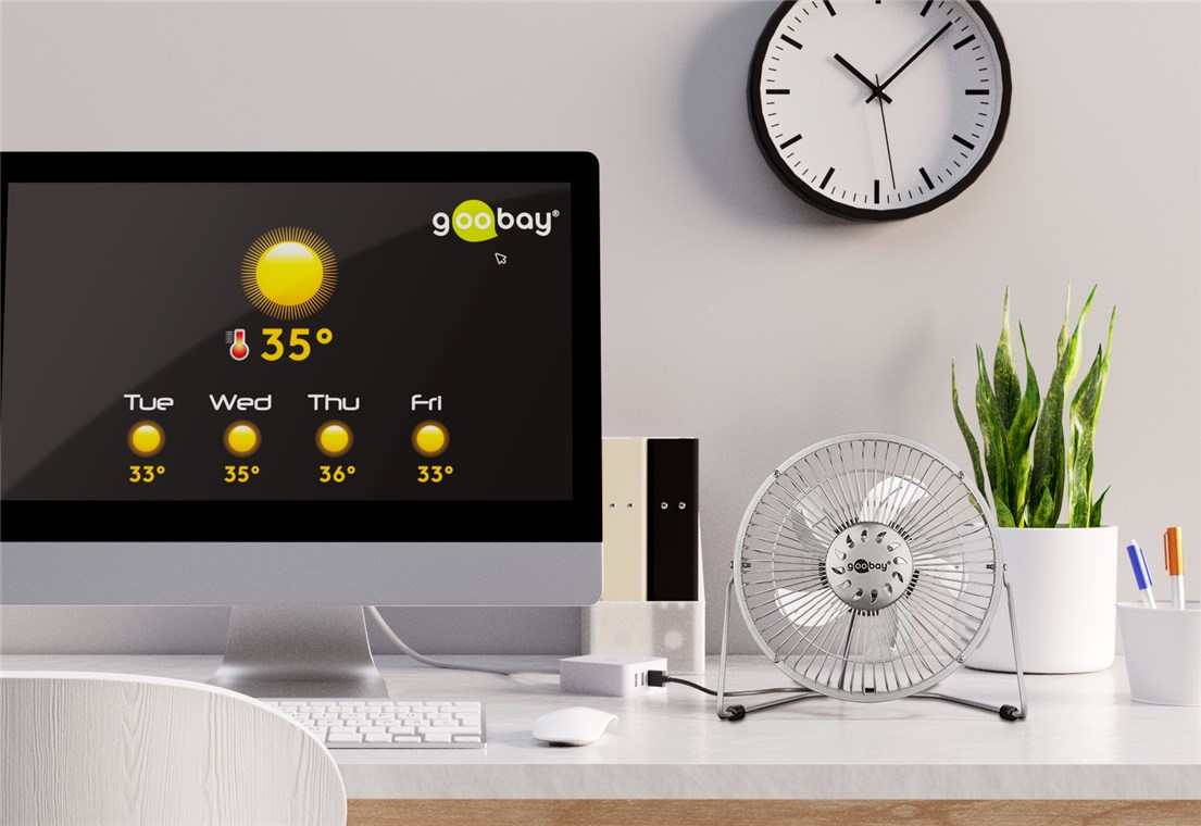 8 Zoll USB-Ventilator für den Schreibtisch - Farbversion Silber - Ø 22 cm